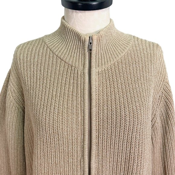 LL.. Bean Men's Cotton Zip Sweater Cardigan Khaki Large - Picture 2 of 11